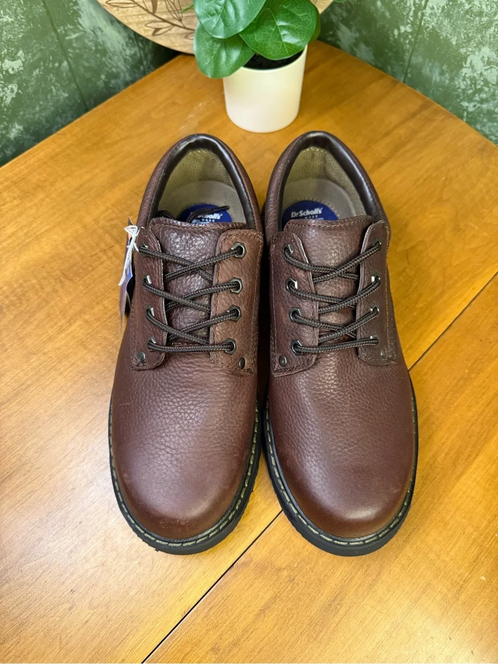 Dr. Scholl's Harrington Mens Slip Resistant Brown Leather Oxford Work Shoes